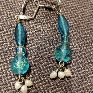 Handmade aqua beaded drop earrings